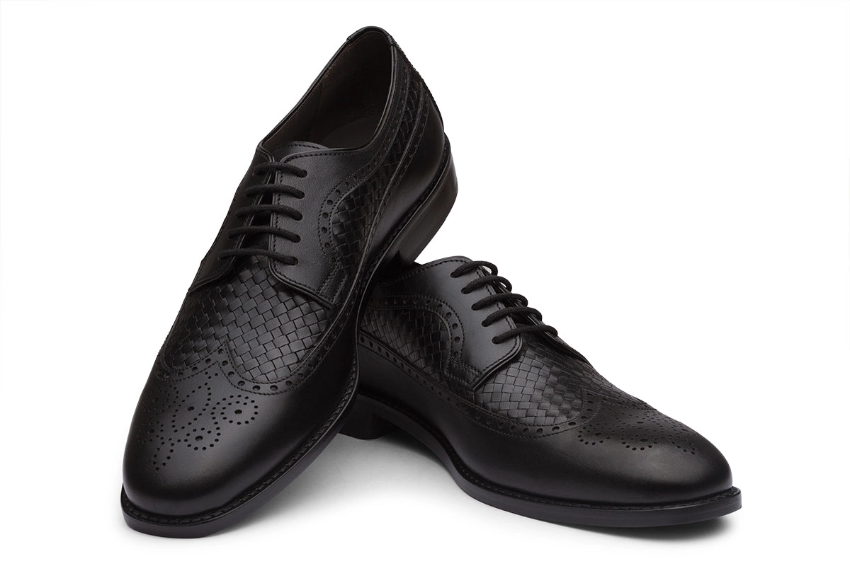 LONDON - BLACK HANDWOVEN LEATHER SHOES