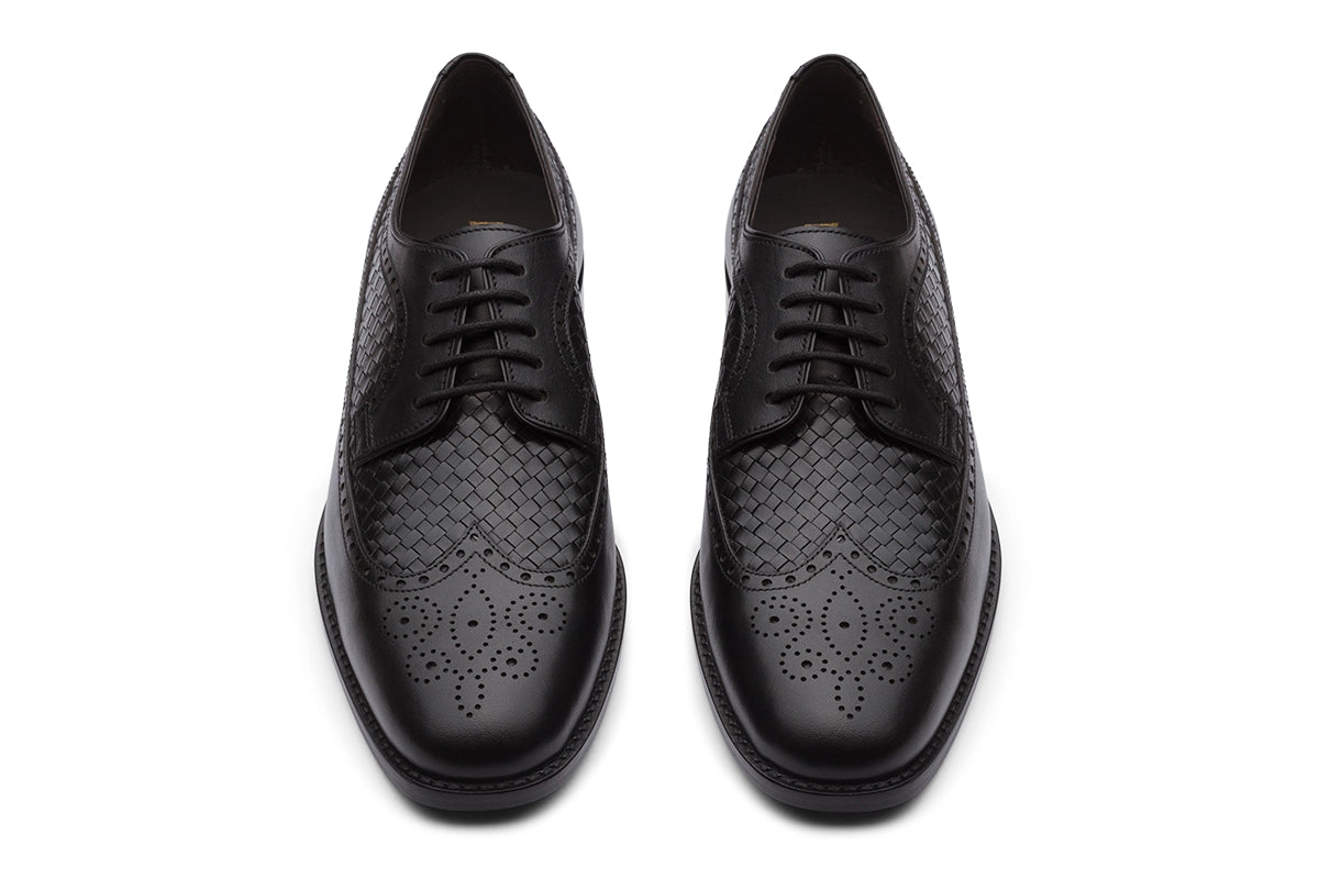 LONDON - BLACK HANDWOVEN LEATHER SHOES