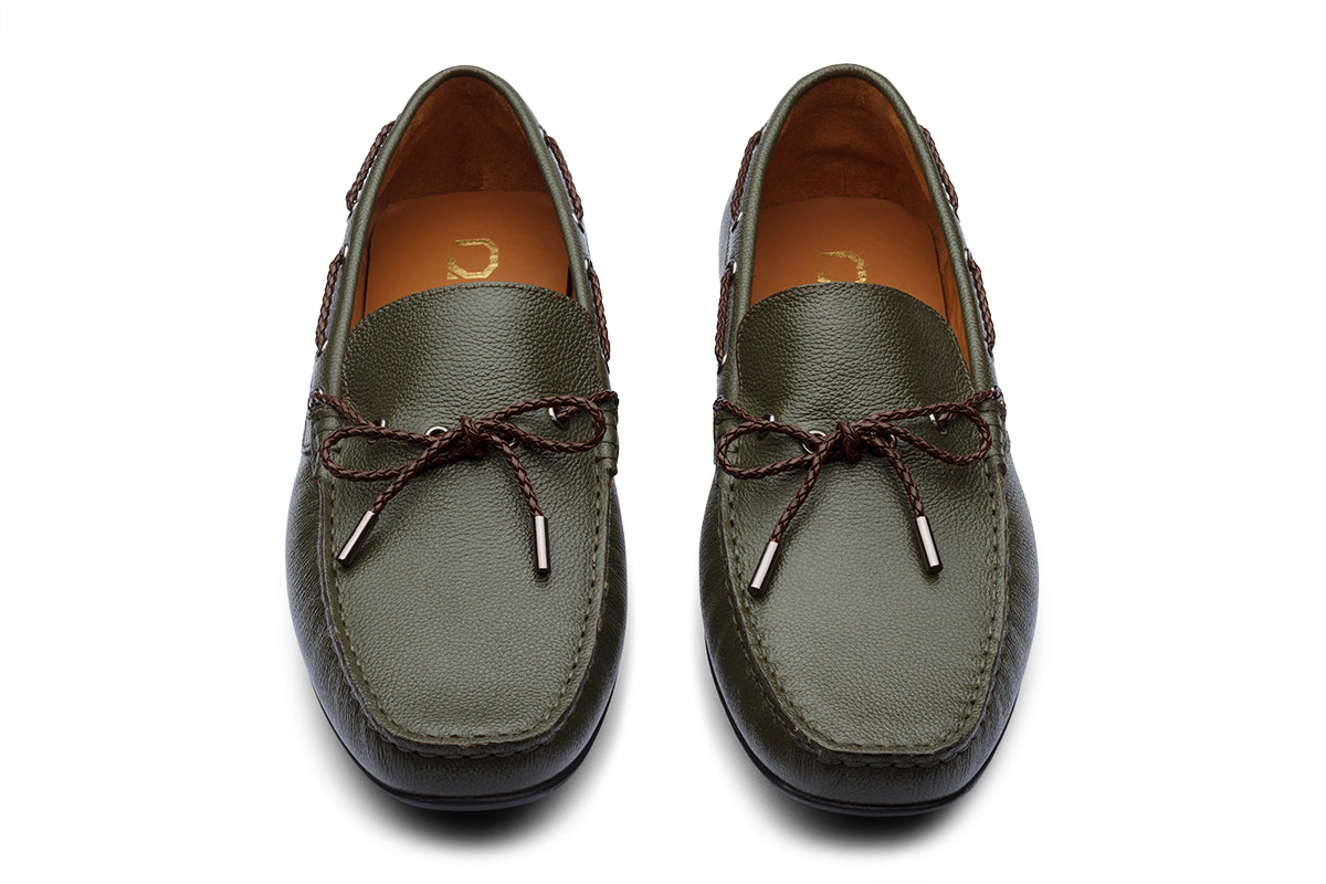ALFREDO - OLIVE GREEN LEATHER SHOES