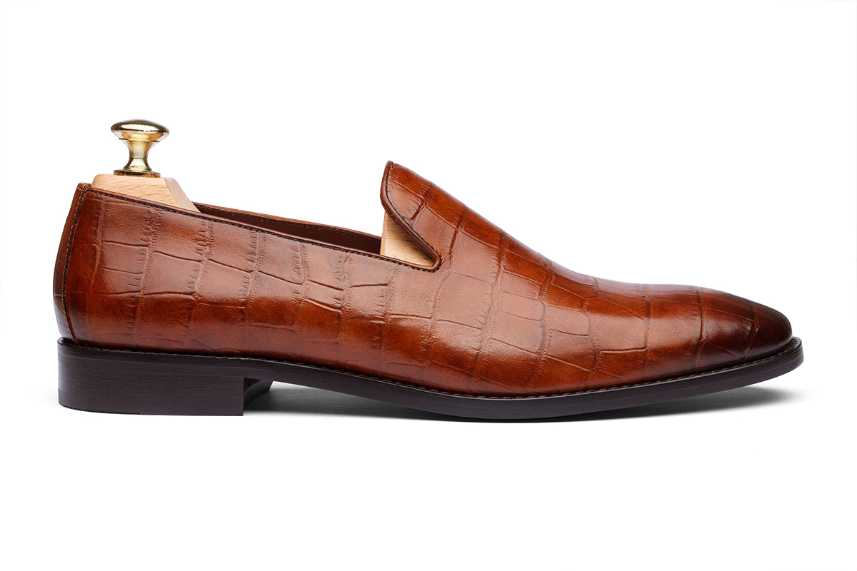 ROTTERDAM - CROCO ROYAL TAN HAND PATINA LEATHER SHOES