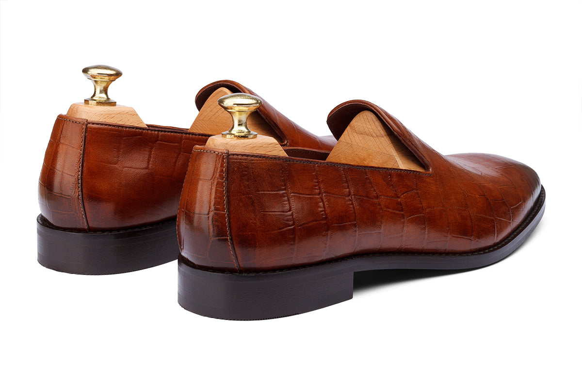 ROTTERDAM - CROCO ROYAL TAN HAND PATINA LEATHER SHOES