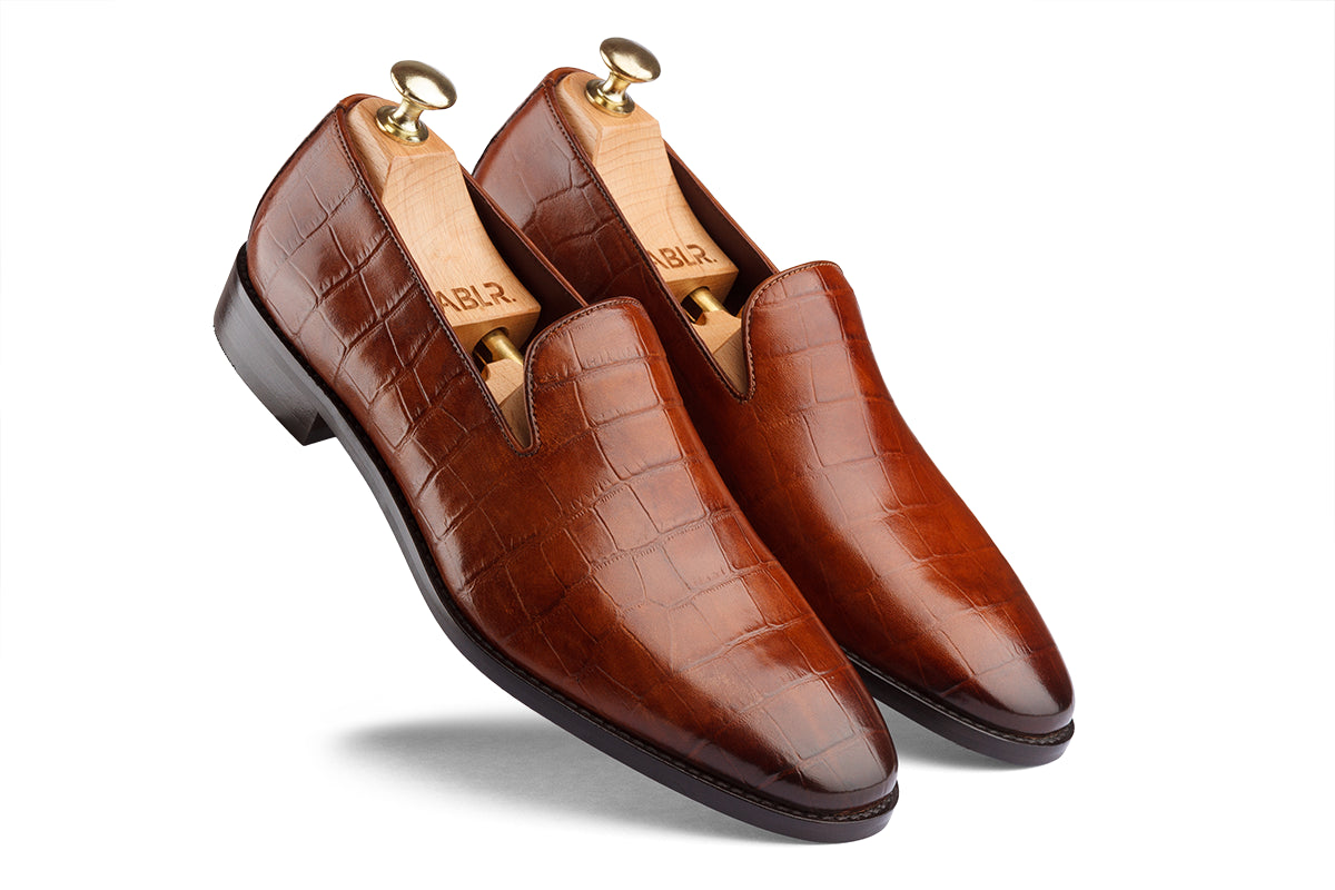 ROTTERDAM - CROCO ROYAL TAN HAND PATINA LEATHER SHOES