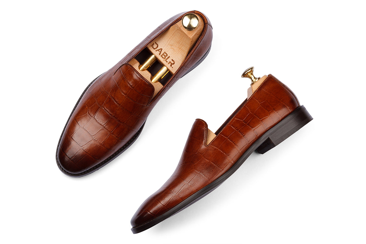 ROTTERDAM - CROCO ROYAL TAN HAND PATINA LEATHER SHOES