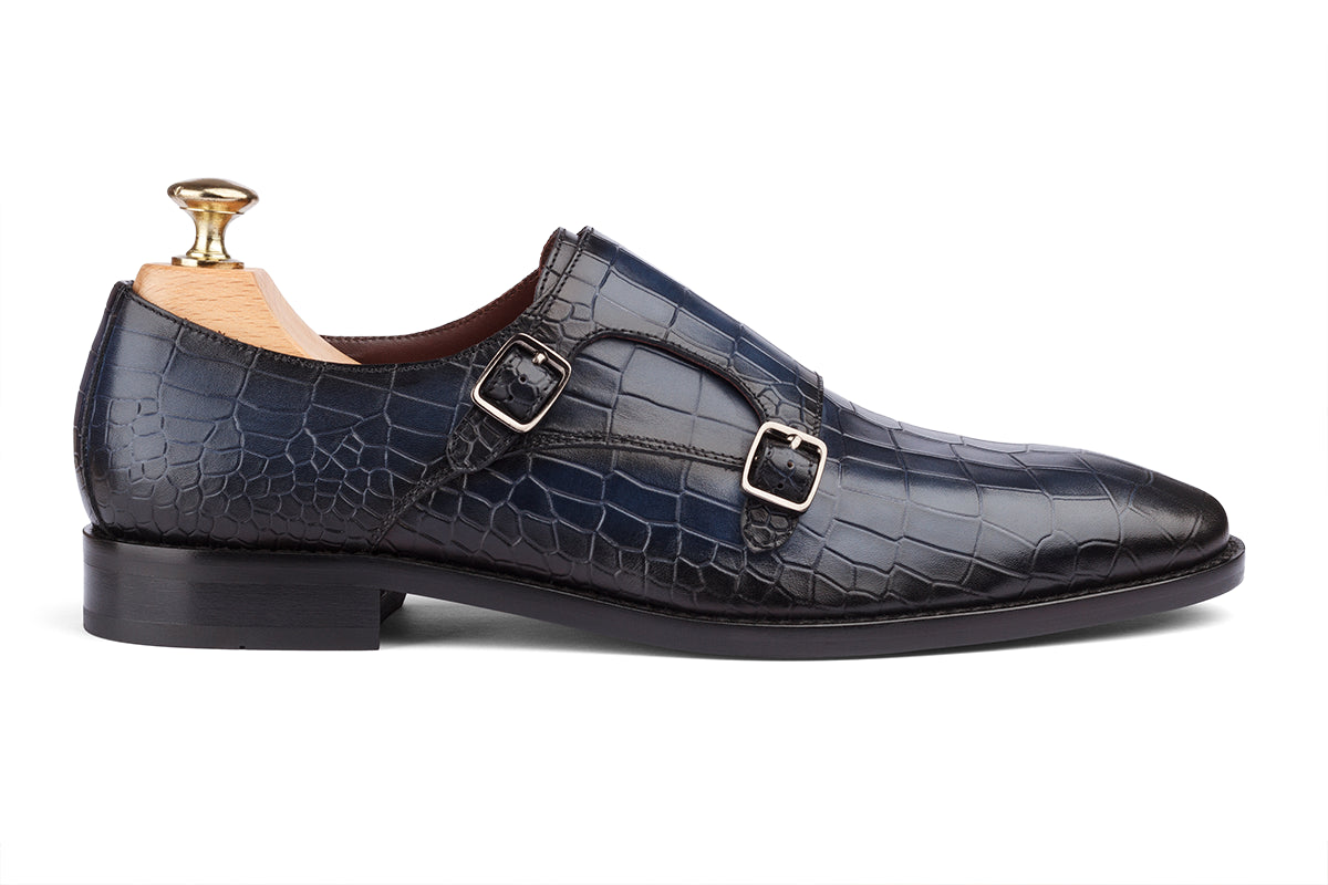 CASABLANCA - NAVY BLUE HAND PATINA LEATHER SHOES