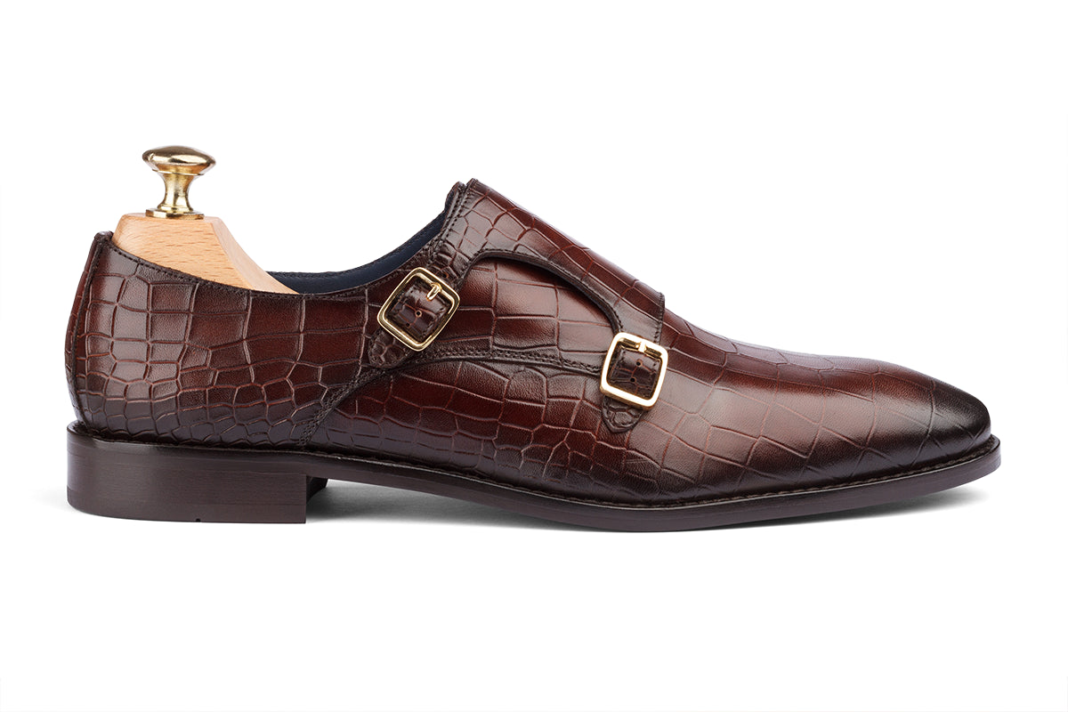 CASABLANCA - MID-BROWN HAND PATINA LEATHER SHOES