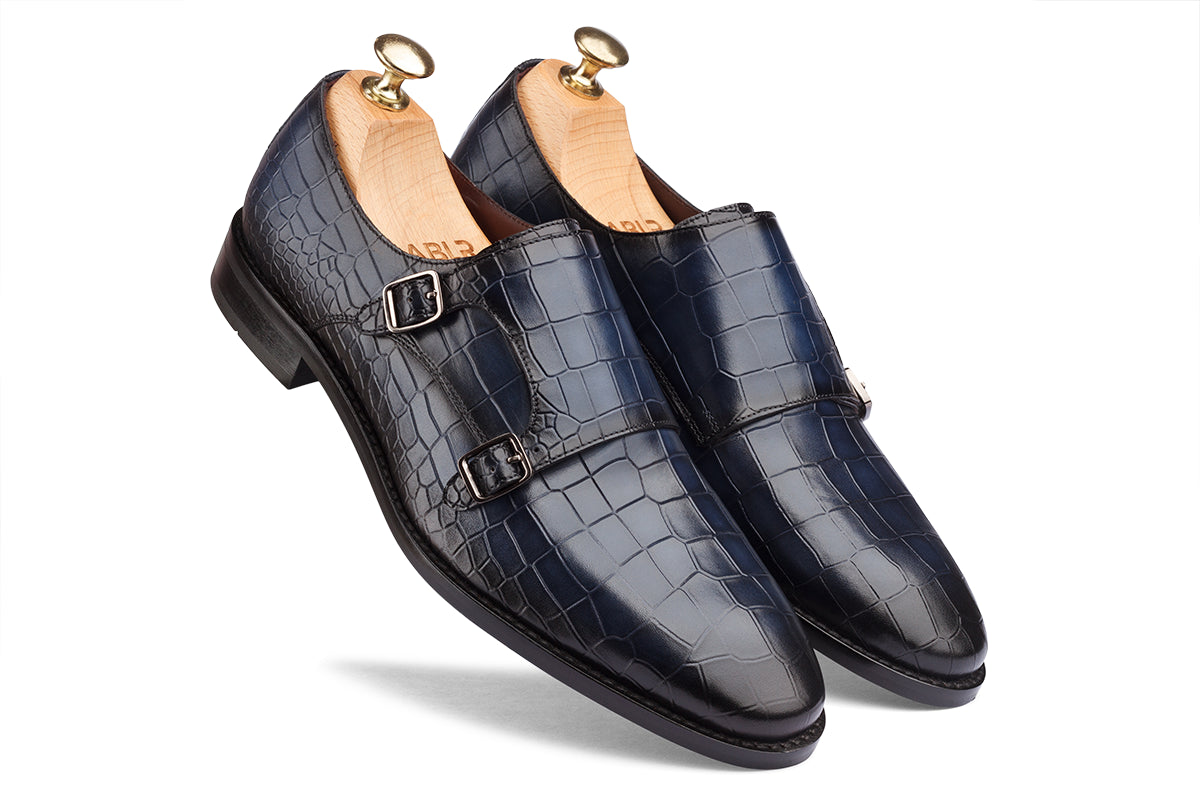 CASABLANCA - NAVY BLUE HAND PATINA LEATHER SHOES