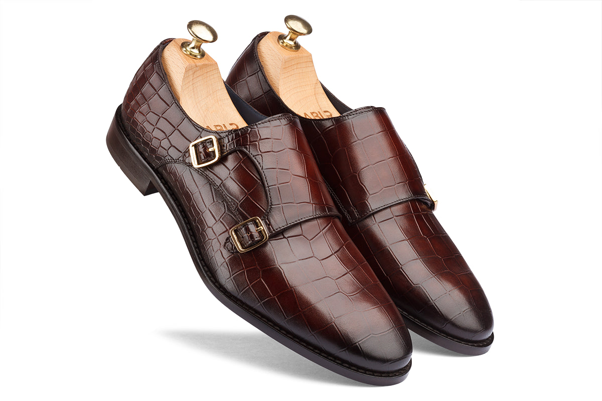 CASABLANCA - MID-BROWN HAND PATINA LEATHER SHOES