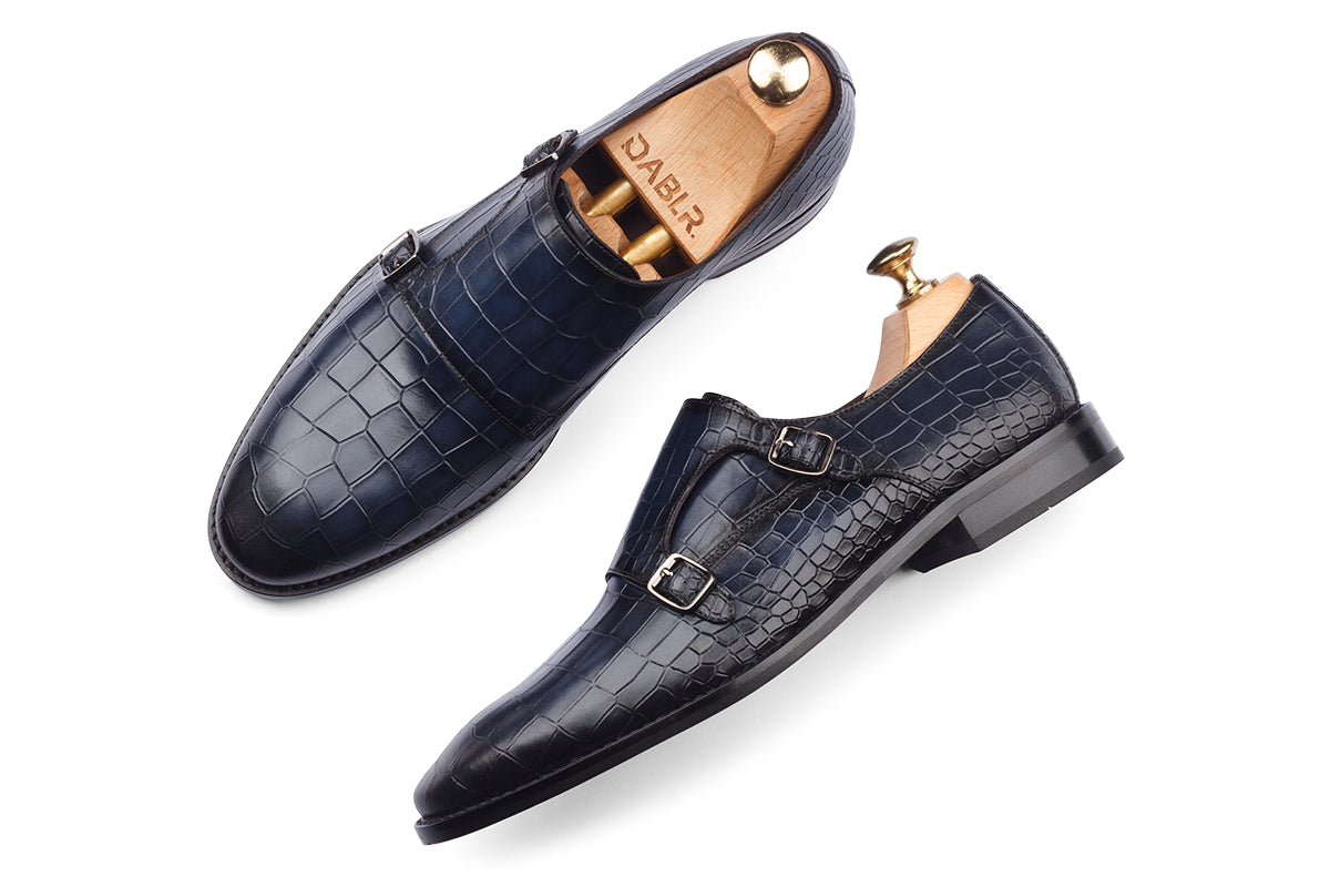 CASABLANCA - NAVY BLUE HAND PATINA LEATHER SHOES