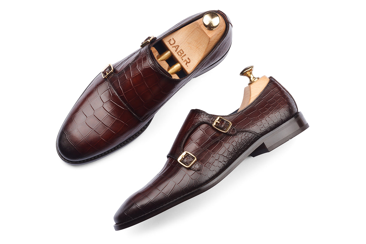 CASABLANCA - MID-BROWN HAND PATINA LEATHER SHOES