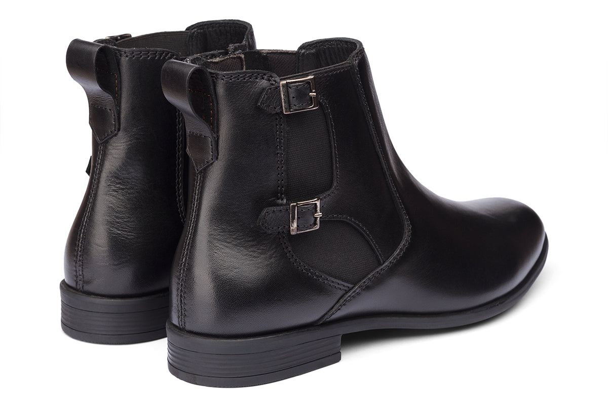 BRAGA - BLACK MONK STRAP LEATHER BOOTS