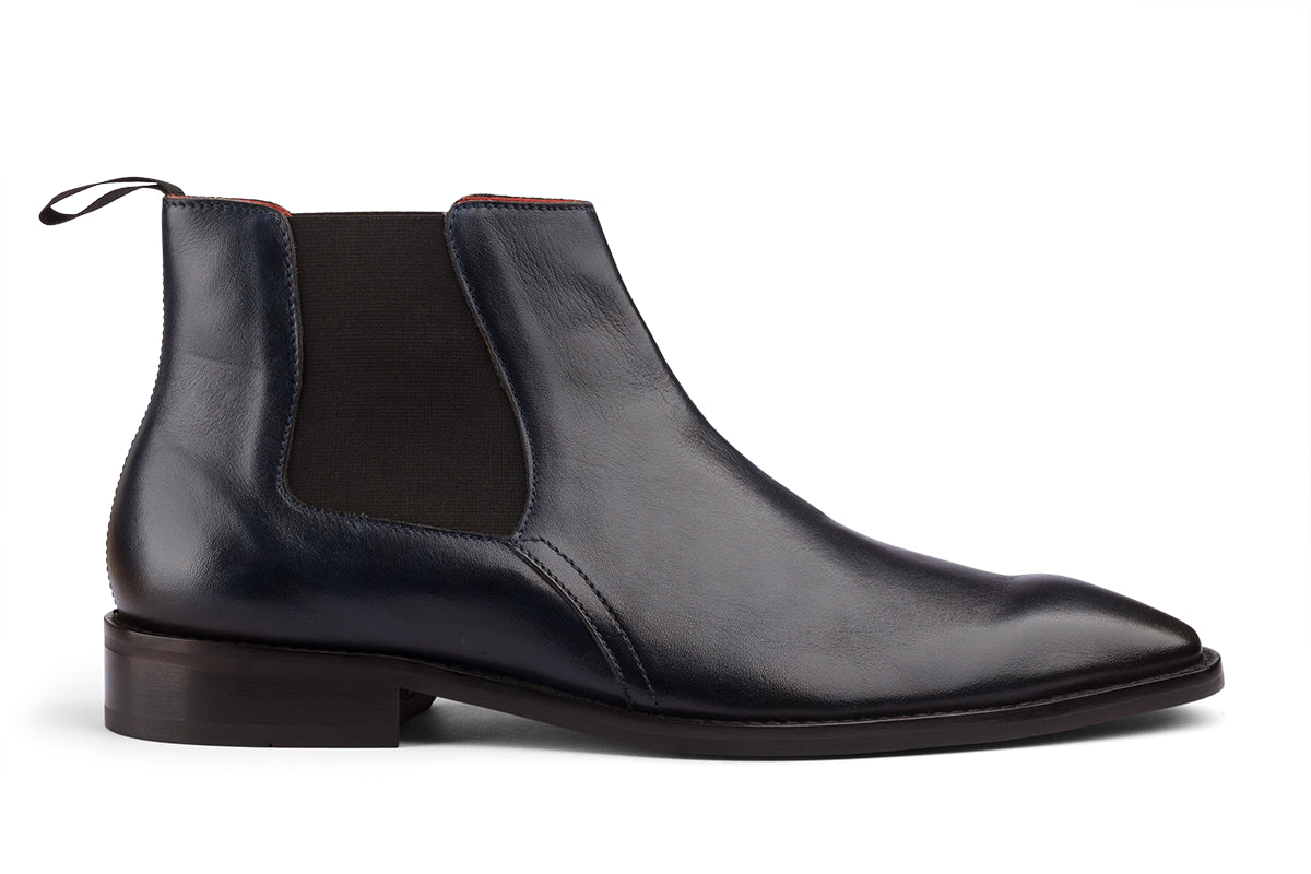 BUSAN - NAVY BLUE PATINA LEATHER CHELSEA BOOT