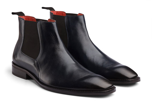 BUSAN - NAVY BLUE PATINA LEATHER CHELSEA BOOT