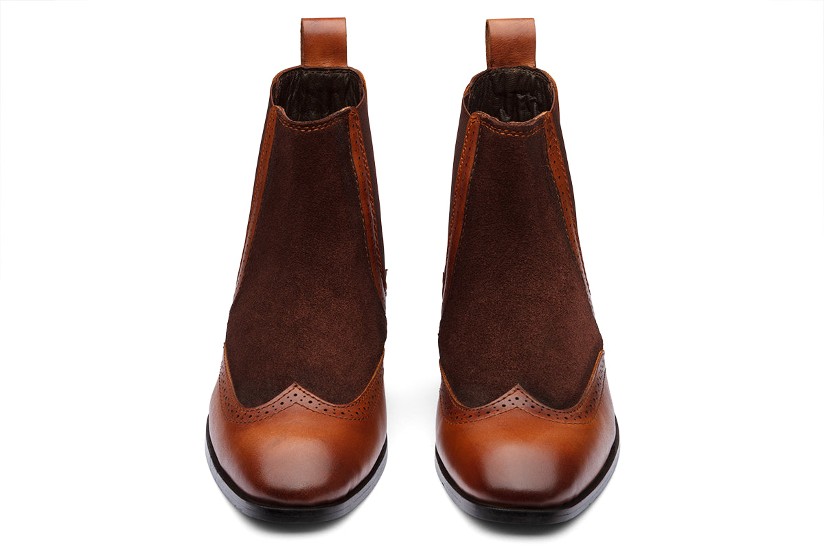 LYON - BROWN SUEDE TAN LEATHER CUBAN HEEL BOOT