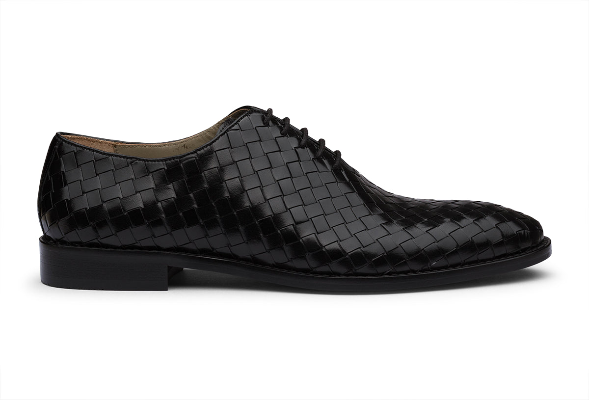 VENICE – BLACK HANDWOVEN LEATHER SHOES