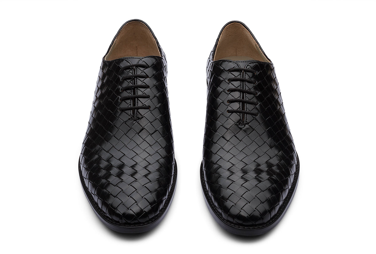 VENICE – BLACK HANDWOVEN LEATHER SHOES
