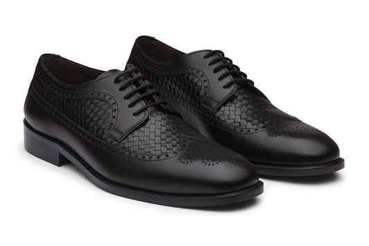 LONDON - BLACK HANDWOVEN LEATHER SHOES