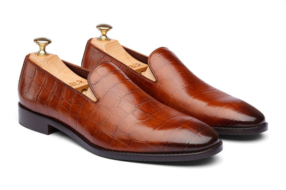 ROTTERDAM - CROCO ROYAL BLUE HAND PATINA LEATHER SHOES