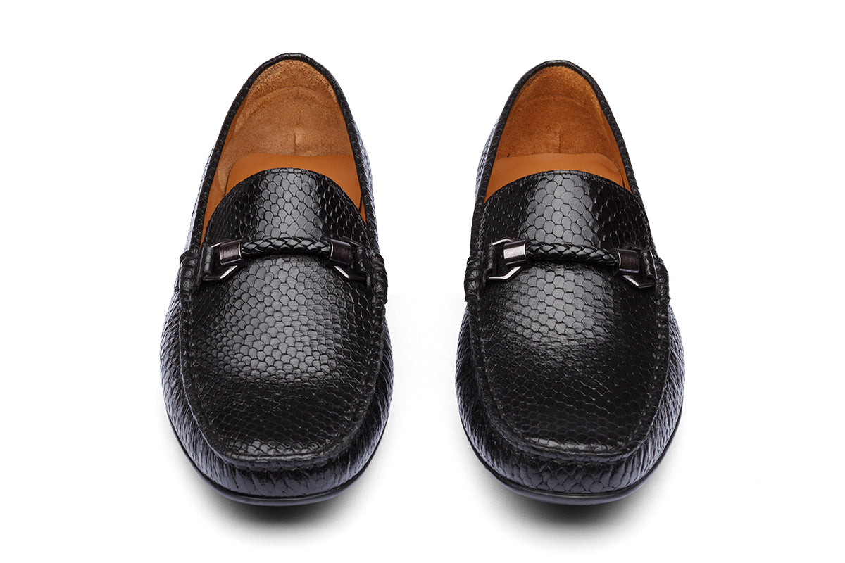 MILANGE - SNAKE BLACK LEATHER SHOES