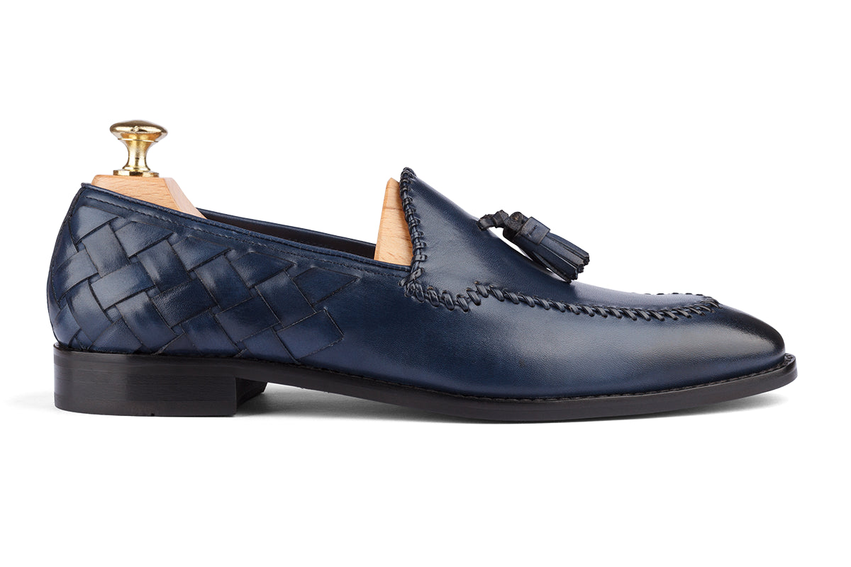 MILANO - NAVY BLUE HAND PATINA LEATHER SHOES