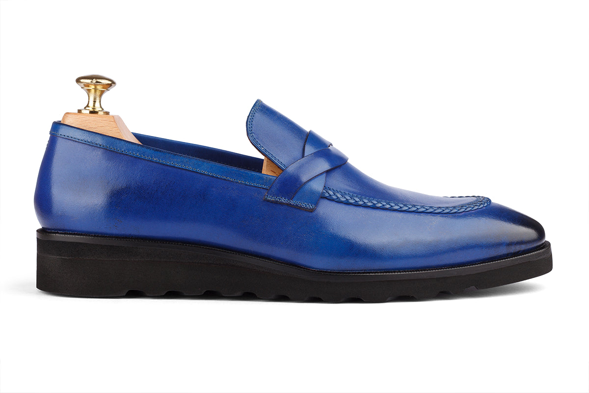 ANSAN - ROYAL BLUE HAND PATINA LEATHER SHOES