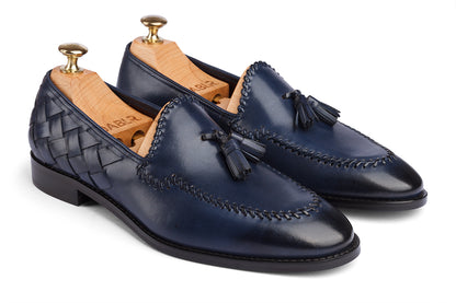 MILANO - NAVY BLUE HAND PATINA LEATHER SHOES