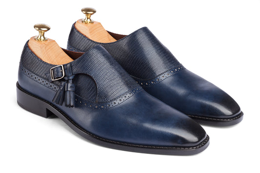 ARTURO - NAVY BLUE HAND PATINA LEATHER SHOES