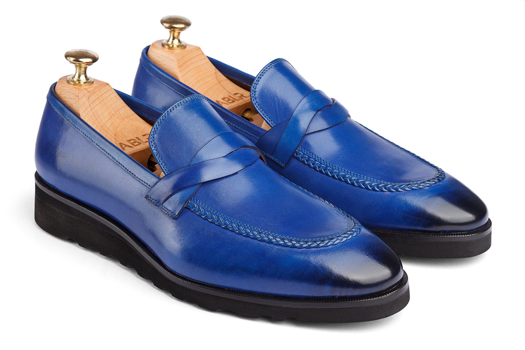 ANSAN ROYAL BLUE HAND PATINA LEATHER SHOES - Main Image