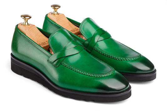 ANSAN - ELECTRIC GREEN HAND PATINA LEATHER SHOES