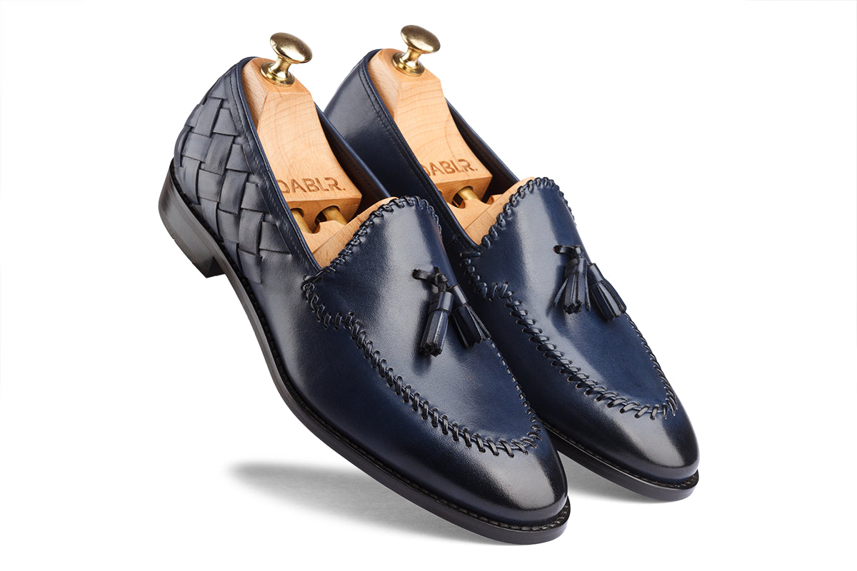 MILANO - NAVY BLUE HAND PATINA LEATHER SHOES