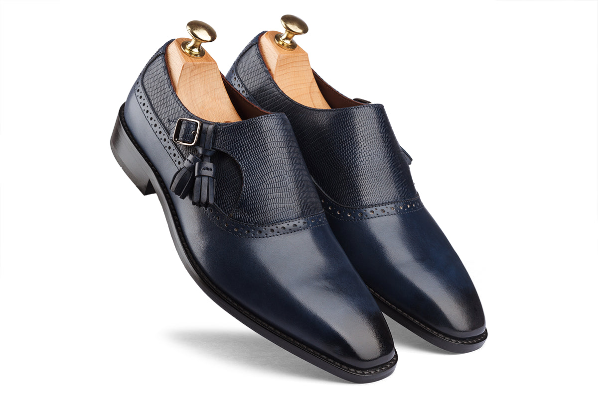 ARTURO - NAVY BLUE HAND PATINA LEATHER SHOES