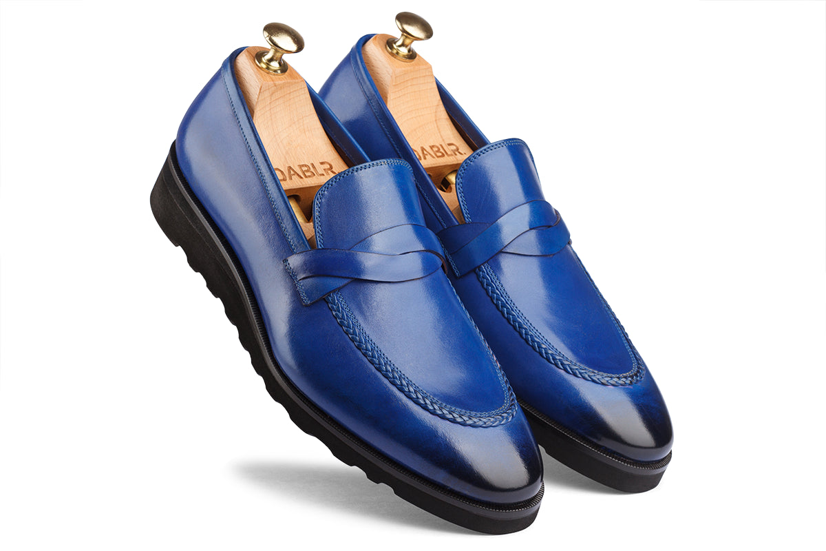 ANSAN - ROYAL BLUE HAND PATINA LEATHER SHOES