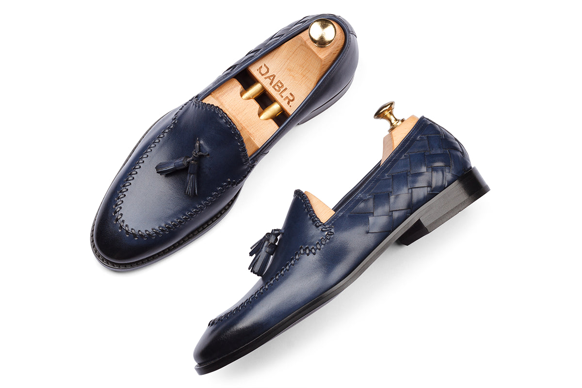 MILANO - NAVY BLUE HAND PATINA LEATHER SHOES