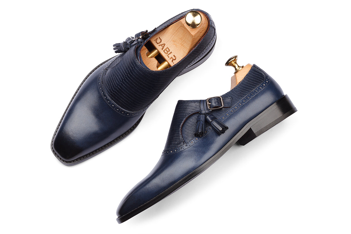 ARTURO - NAVY BLUE HAND PATINA LEATHER SHOES