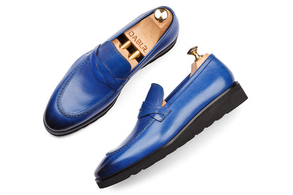 ANSAN - ROYAL BLUE HAND PATINA LEATHER SHOES