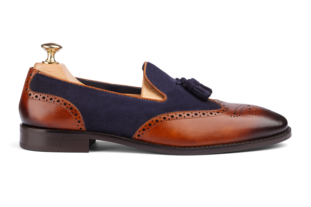 BILBAO - TAN AND BLUE HAND PATINA LEATHER SHOES