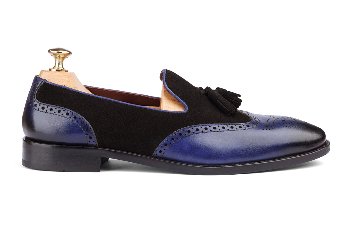 BILBAO - BLUE AND BLACK HAND PATINA LEATHER SHOES