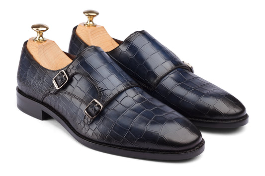 CASABLANCA - NAVY BLUE HAND PATINA LEATHER SHOES