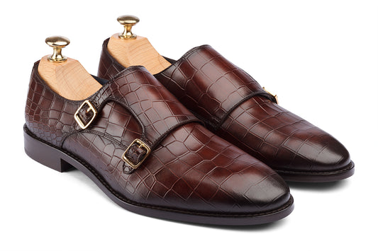 CASABLANCA - MID-BROWN HAND PATINA LEATHER SHOES