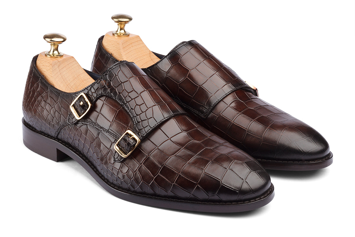 CASABLANCA - BROWN HAND PATINA LEATHER SHOES