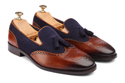 BILBAO - TAN AND BLUE HAND PATINA LEATHER SHOES