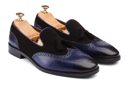 BILBAO - BLUE AND BLACK HAND PATINA LEATHER SHOES