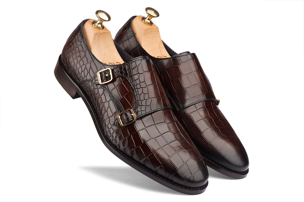 CASABLANCA - BROWN HAND PATINA LEATHER SHOES