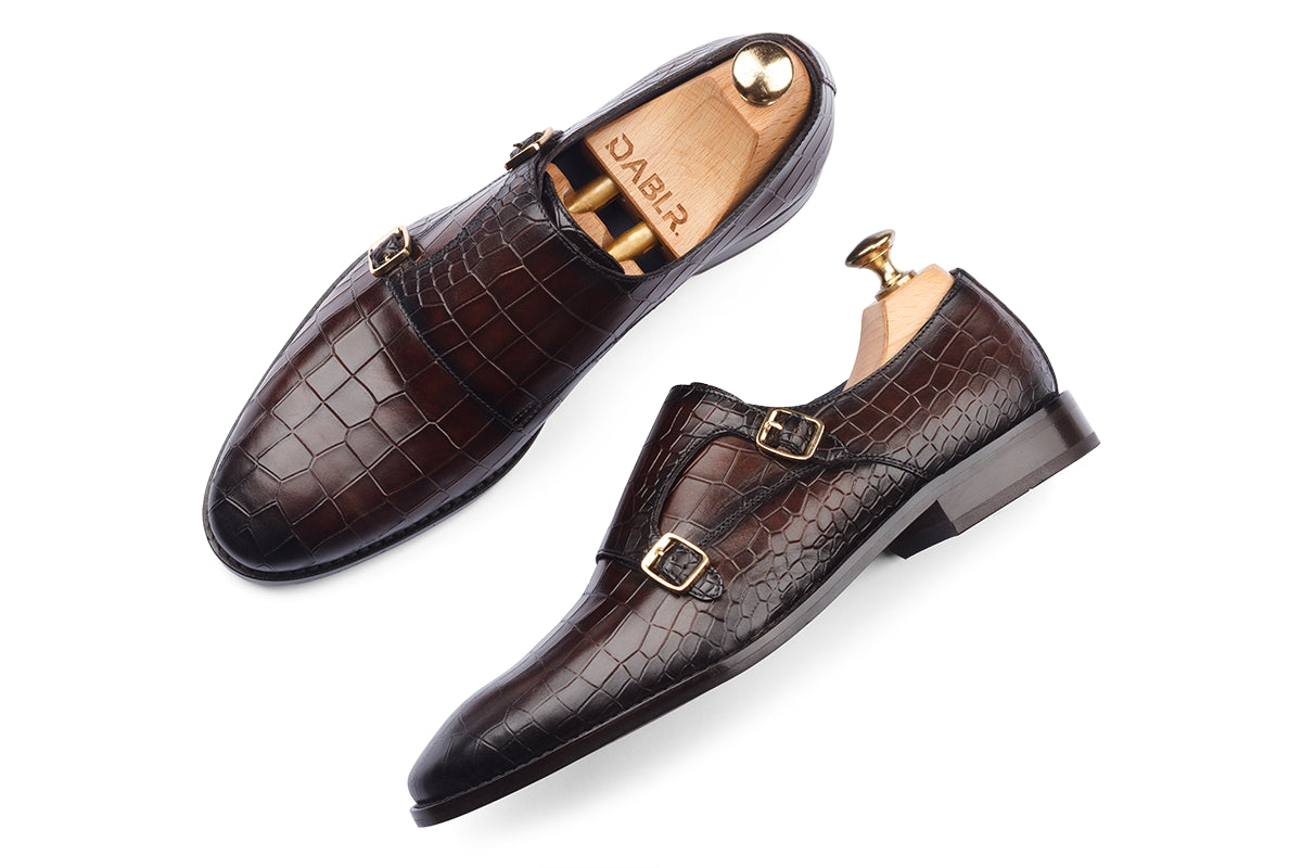 CASABLANCA - BROWN HAND PATINA LEATHER SHOES