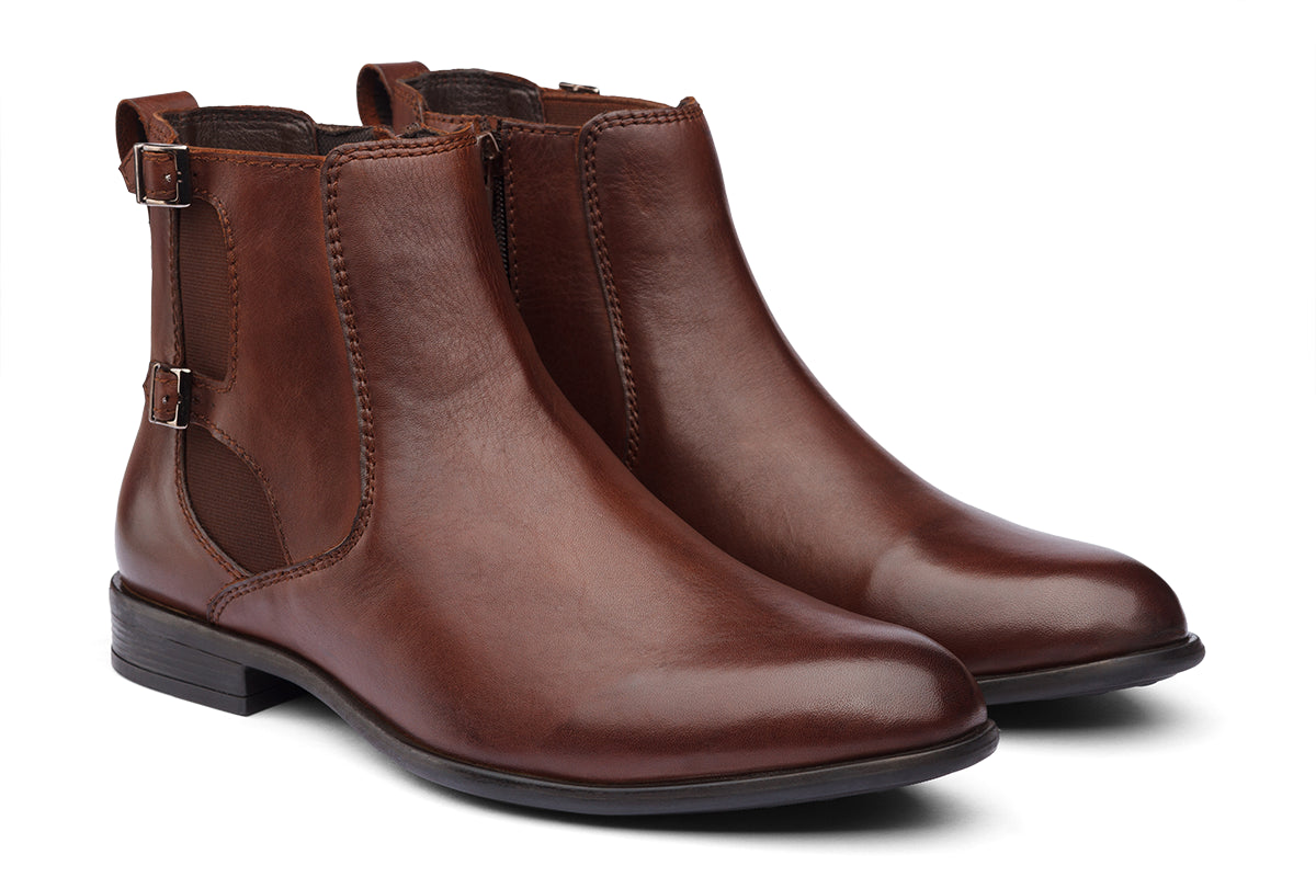 BRAGA - BROWN MONK STRAP LEATHER BOOTS