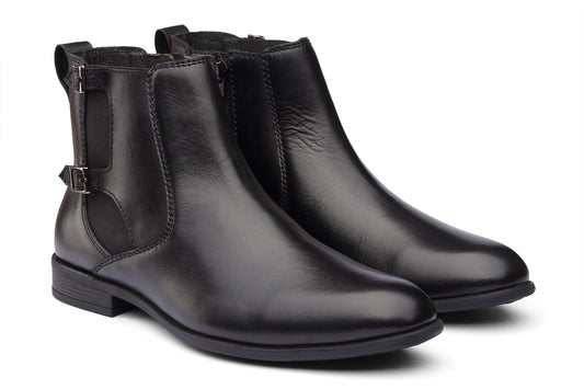 BRAGA - BLACK MONK STRAP LEATHER BOOTS