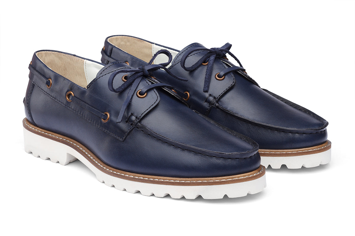 LODI - NAVY BLUE LEATHER BOAT SHOES