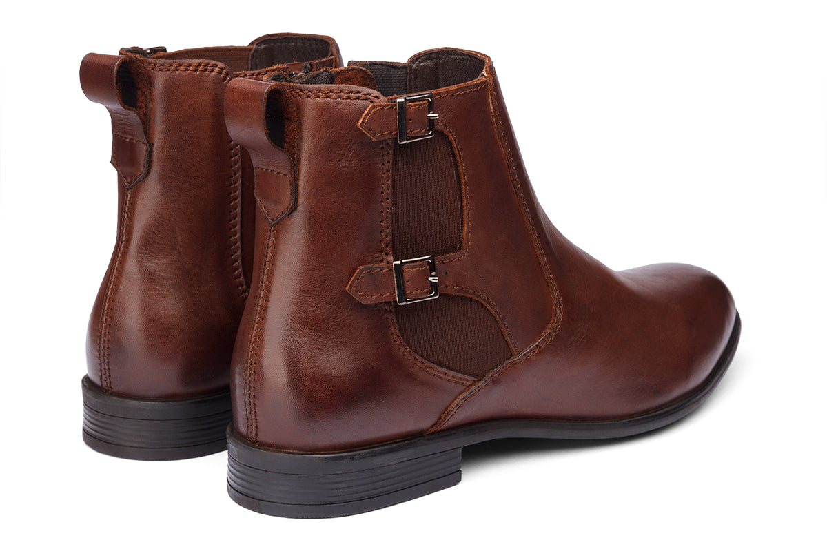 BRAGA - BROWN MONK STRAP LEATHER BOOTS