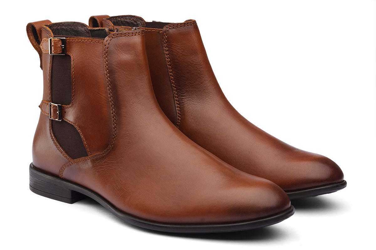 BRAGA - TAN MONK STRAP LEATHER BOOTS