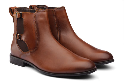 BRAGA - TAN MONK STRAP LEATHER BOOTS