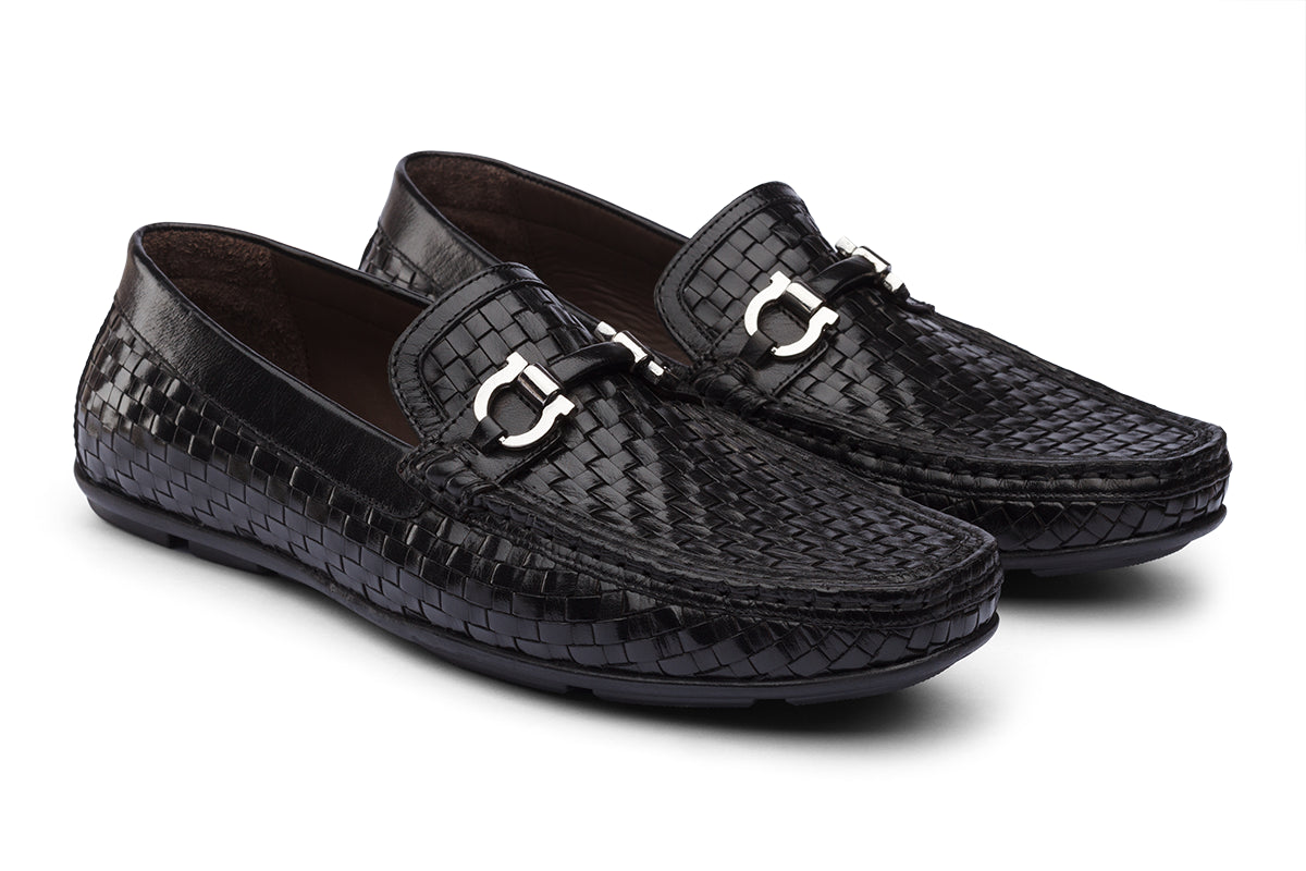 VIENNA - BLACK HANDWOVEN LEATHER SHOES